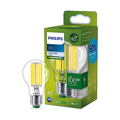 Image de Philips ampoule LED Ultra Efficient Classe A, 100W, culot E27, blanc froid 4000K, transparente, verre