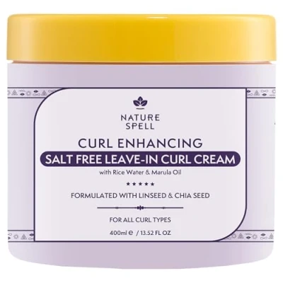 Image de Nature Spell Crème Coiffante Définissante de Boucles Sans Rinçage 400ml Infusée d&#039;Eau Riz &amp; Lin, Pour Tous Types Boucles, Fabriqué au Royaume Uni