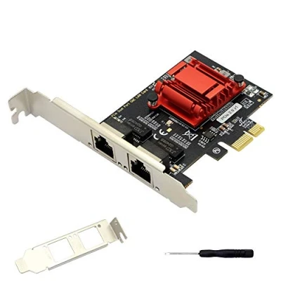 Image de 1 Carte convertisseur Gigabit Ethernet PCI E,2 x RJ45 Interface contrôleur réseau Adaptateur avec chipset 82575EB pour Ordinateurs de Bureau,Stations Travail,serveurs,avec Support Discret.