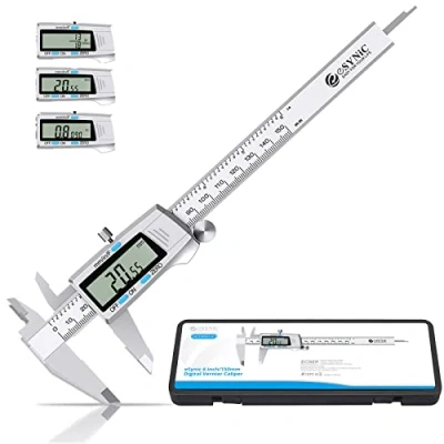 Image de eSynic Pied à coulisse numérique de 150 mm / 6 pouces conversion F/inch/mm électronique du corps en acier inoxydable avec jauge d&#039;épaisseur pour mesure professionnel,argent