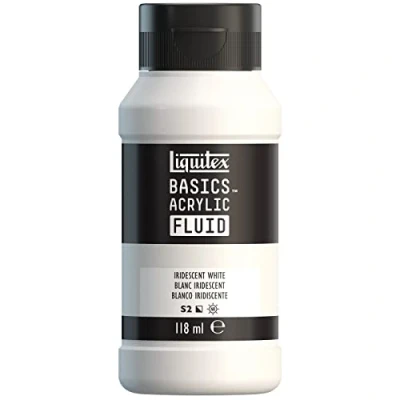Image de Liquitex 8870418 Basics Fluid Peinture acrylique à consistance fluide, séchage rapide, résistante la lumière, imperméable, base d&#039;eau, Flacon de 118 ml, Blanc Iridescent