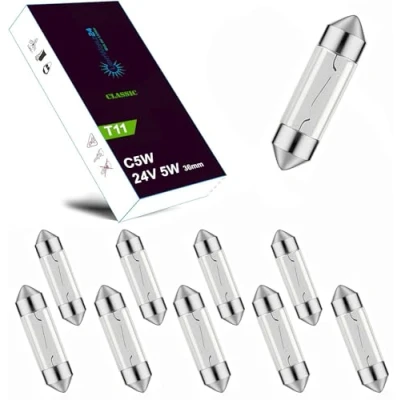 Image de LIGHTWORLD24 Lot de 10 ampoules navettes 24 V 5 W C5 SV8,5 36 mm Éclairage plaque minéralogique Ampoule rechange pour camion, bus intérieur