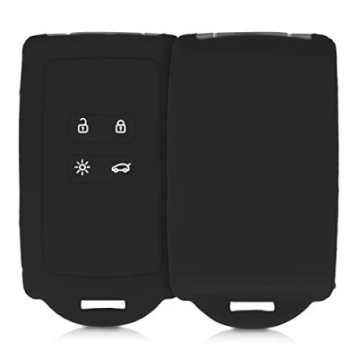 Image de kwmobile Accessoire Clé de Voiture Compatible avec Renault Smart Key 4 Bouton (Keyless Go Uniquement) Coque en Silicone Souple Embout Porte Noir