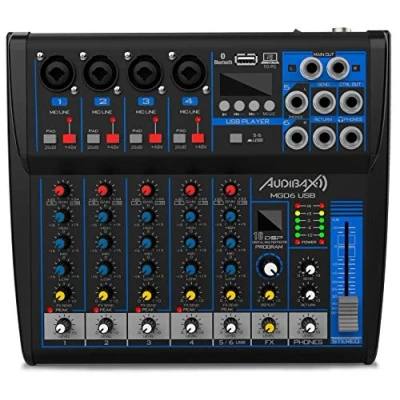 Image de Audibax MG06 USB Table de Mixage Audio 6 Canaux Interface Lecteur et Enregistreur Connexion Bluetooth MP3 Multi effets DSP Alimentation Fantôme 48 V