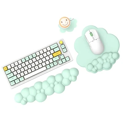 Image de MAMBASNAKE Cloud Tapis de souris et support repose poignet pour clavier avec sous verre, confortable coussin en mousse à mémoire forme base antidérapante, ergonomique Vert