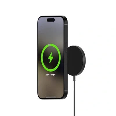 Image de Mous Chargeur sans fil MagSafe compatible avec les téléphones iPhone 15/14/13/12 Series câble USB C intégré de 1,2 m Noir mat