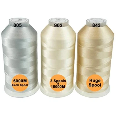 Image de New brothread Lot de 3 Neutres Couleurs Polyester Fil machine à broder Énorme bobine 5000M pour toutes les machines