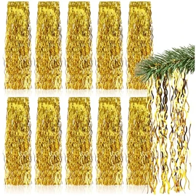 Image de com four® 10x Lametta Guirlande de Noël en doré Décorations pour Le Sapin Rideau avec des Fils ondulés