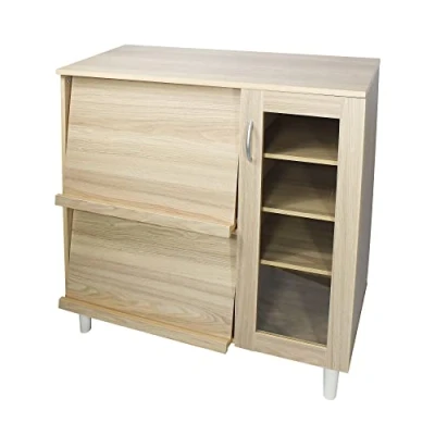 Image de Iris Ohyama, Meuble de rangement, Buffet, Vaisselier A plateau coulissant et 6 Etagères, Design, Solide, Multi usage, Cusine, Salle à manger, Salon Cabinet KBN 9390 Marron Clair