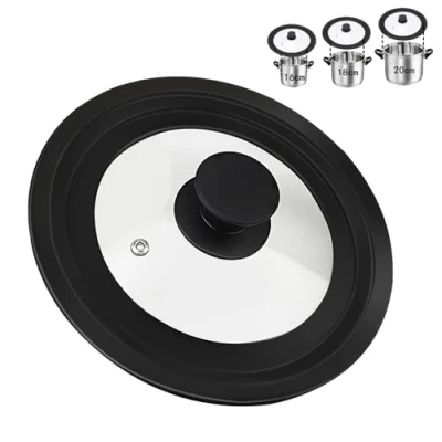 Image de Atliberswo Couvercles pour Casseroles et Poêles, Couvercle Universel Poêles Noir, Ø 16 cm / 18 20 cm, en Silicone Noir