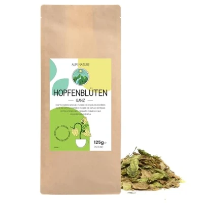 Image de Houblon Entier 125g par Alpi Nature, Plante de Séchée, Pétales Houblon, Humulus Lupulus, Thé en Vrac, Fleurs pour la Préparation du