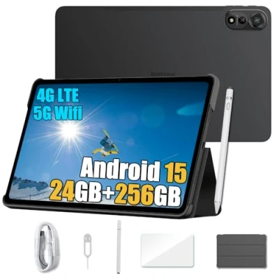 Image de Blackview Mega 2 Gaming Tablette Android 15, 24Go+256Go+TF 2To Tactile 12 Pouces, Widevine L1, 9000mAh, 2.4K FHD+, 16MP, 4G LTE, 5G WiFi PC Mode, Stylo Intelligent + Coque, Noir