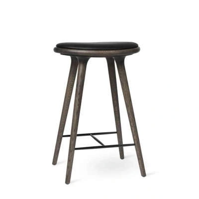 Image de Mater High stool tabouret de bar bas 69 cm cuir noir, chêne gris sirka