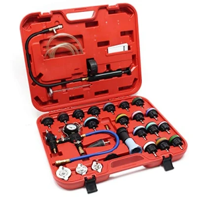 Image de WilTec Kit Testeur de Pression Système Refroidissement 27 pcs. Bouchon Codage par Couleur &amp; Pompe Test