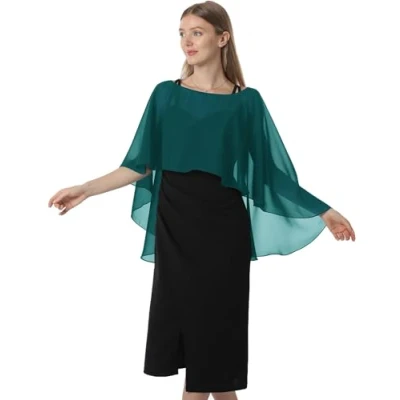 Image de Hotshawl Chiffon Cape001 Châle Pashmina, Bleu Sarcelle, Taille Unique Femme