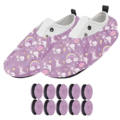Image de Ferocity Couvre Chaussures Réutilisables EU 25 30 Hydrofuges Protège Antidérapants et Lavables pour Enfants Garçons Filles en Polyester de Haute Qualité avec Colorés Pink Unicorn x5 [142]