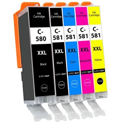 Image de Supply Guy 5 Cartouches d&#039;encre XXL Compatible avec Canon PGI 580 CLI 581 Multipack pour Pixma TR7500 TR7550 TR8500 TR8550 TS6100 TS6150 TS6151 TS6250 TS6251 TS6350 TS6351 TS705 TS9540 TS9541c