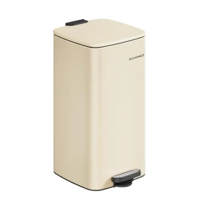 Image de SONGMICS Poubelle de Cuisine, 30 L, à Pédale en Acier, avec Seau Intérieur, Fermeture Douce et Maintien Ouverture, Beige Sable LTB593A02