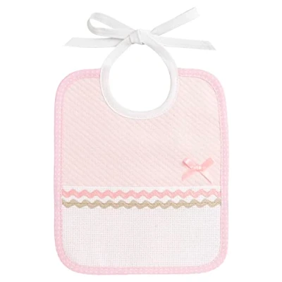 Image de FILET Bavoir en Tissu Doux Motif Losanges Rose avec Poche Toile Aida à Broder, Idéal pour Protéger les Robes de Bébé, 100% Made in Italy, Couleur