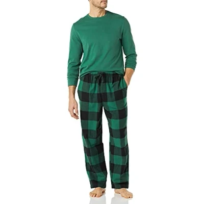 Image de Amazon Essentials Ensemble de Pyjama en Flanelle Douce (Grandes Tailles Disponibles) Homme, Vert/Carreaux Lainés, XL