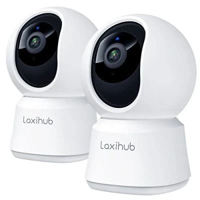 Image de LAXIHUB 360Coverage Pan Tilt Home Security Cameras 2PC, 1080p Full HD Smart Baby Monitor Pet Camera with Phone APP, Night Vision, Two Way Audio, Motion Sound Detection, Works Alexa