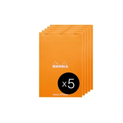 Image de RHODIA 19558Cpack Bloc Notes Agrafé Dotpad N19 Orange A4+ Pointillés Dot 80 Feuilles Détachables Papier Clairefontaine Blanc g/m² Couverture en Carte Enduite Paquet de 5 blocs