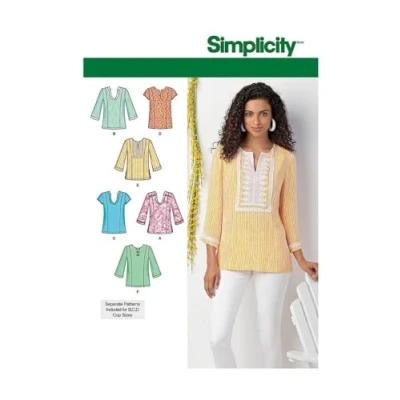 Image de Simplicity 1461 Taille AA Patrons et Plus Tunique avec col des Manches Patron de Couture, Multicolore