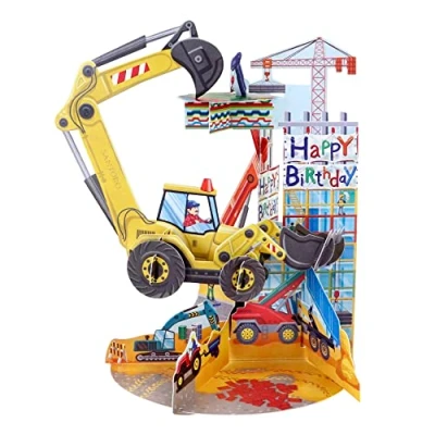 Image de SANTORO Pendule, Carte De Vœux Pop Up 3D Digger Pour Garçons, Enfants, Fils, Petits Fils Construction Anniversaire