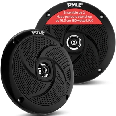 Image de Pyle Paire d&#039;enceintes Marines 13,2 cm Profil Bas Style Fin Étanche Système Audio stéréo extérieur résistant aux intempéries avec Puissance de 180 W 1 en Noir (PLMRS5B)