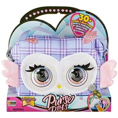 Image de PURSE PETS PRINT PERFECT Chouette COMPAGNON Interactif FORMAT SAC A MAIN Animal Motif Ecossais Lila Qui Cligne Des Yeux Sons et Modes De Jeu Jouet Enfant 5 Ans +