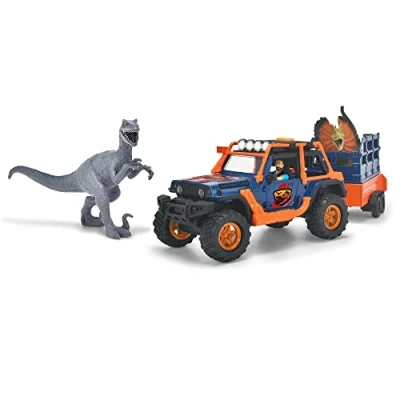 Image de Dickie Toys Commandant de Dinosaures Coffret Véhicule + Remorque 1 Figurine Articulée 2 Sons et Lumières 203837024 Multicolore
