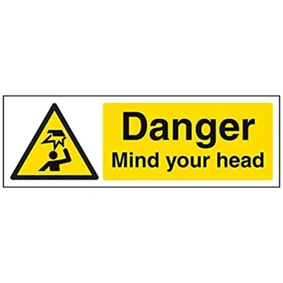 Image de vsafety 63034 ax r &quot;Danger Mind Your Head « Avertissement Assemblée, en plastique rigide, paysage, 300 mm x 100 mm, noir/jaune