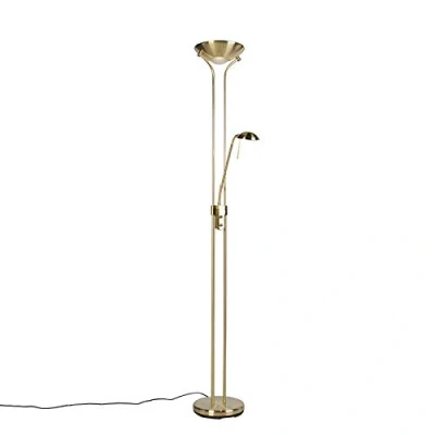 Image de Qazqa diva LED Dimmable Lampadaire avec lampe de lecture variateur inclus 2 lumière H 1800 mm Doré/Laiton Moderne éclairage intérieur Salon I Chambre Cuisine Salle à manger