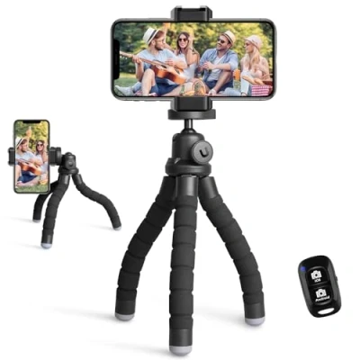 Image de Trépied de téléphone Portable avec télécommande Bluetooth, Compatible iPhone et Android, idéal pour Selfies/visionnage/Streaming/Photographie/Enregistrement.