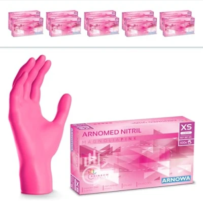 Image de ARNOMED gants jetables rose, nitrile taille XS, gant jetable 2000 pièces (20 boîtes), en non poudrés &amp; sans latex, cuisine, a usage unique S, M, L XL