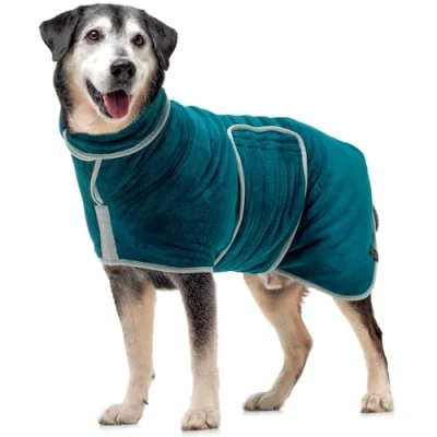 Image de Lucky Paws® Peignoir Chien à Double Couche Super Absorbant et Serviette Ultra Douce en Un Seul Accessoire Luxueux (XXS, Bleu Sarcelle)