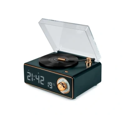 Image de Bigben Enceinte Bluetooth réveil en Forme de Tourne Disque Vert foncé