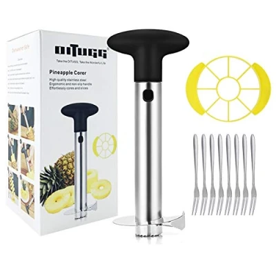 Image de OITUGG Coupe Ananas Epluche Decoupe Eplucheur Inox avec 8 pièce Fourchettes à Fruits et 1 en quartier (Noir)