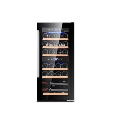 Image de Cave à vins BODEGA43 24 avec 2 zones, 5 20 ºC, 80 Litres, vin bouteilles, 6 Étagères, porte vitrée design écran tactile, très peu de vibrations, 43 dB, couleur noir