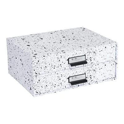 Image de Bigso Box of Sweden boîte à tiroir pour documents et fournitures de bureau organiseur deux tiroirs système rangement en panneau fibres papier noir moucheté