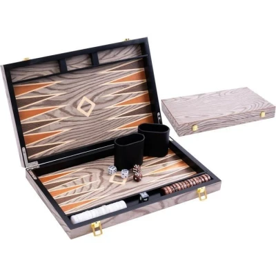 Image de Engelhart 250542 backgammon de luxe 15 pouces plaqué en bois d&#039;ébène et vernis gris