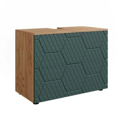 Image de Vicco Meuble sous lavabo Irma, Chêne de Force doré/Vert, 80 cm avec 2 tiroirs