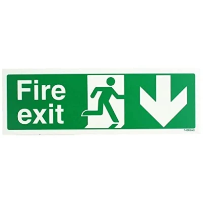 Image de VSafety 14002AX G Panneau phosphorescent en plastique 1 mm &quot;Fire Exit&quot; avec flèche vers le bas Horizontal 300 x 100 Vert