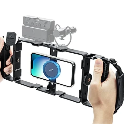 Image de [Utilisations multiples] JJC Support vidéo magnétique universel pour smartphone + kit de télécommande Bluetooth iPhone 16 15 14 13 12 11 Pro Max Huawei Samsung Google Phone Video Cage filmer