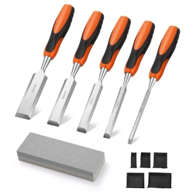 Image de Zhufas Ciseaux a Bois, 6PCS Burin Sculpture Gouge Outillage, de Menuisier avec Pierres à Aiguiser, Couteau Gouges Menuiserie, pour Débutants et Professionnels, Convient au Travail Sur Du Bois.