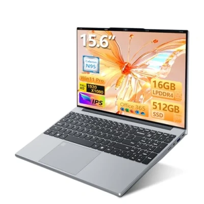 Image de Moacreto Ordinateur Portable 15,6 Pouces avec Office 365, 16Go RAM 512Go SSD Celeron N95, PC 1920 * 1080 FHD WiFi5, Win11 Touch ID Clavier rétroéclairé Laptop