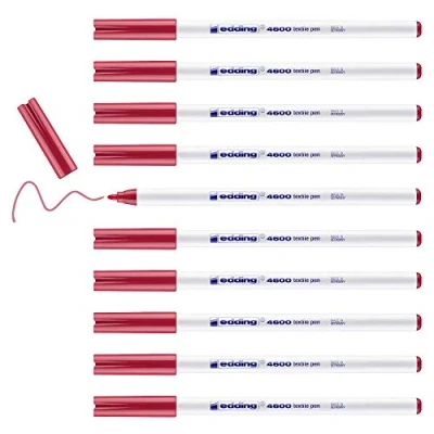 Image de edding 4600 feutre pour textiles carmin 10 pièces pointe ronde de 1 mm textile lavable en machine (60 C) décorer le tissu marqueur