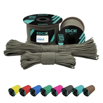 Image de EdcX 2 mm Nylon Paracord 275 (15, 30, 50 and 100 m) 100% Rope, 3 Strand Cord, Cord in Many Colours (Dark Grey, 15