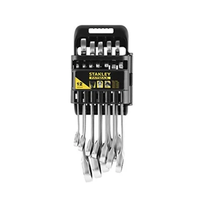 Image de Stanley Fmmt82849 0 Clés Mixtes À Cliquet Réversible Gamme FatMax Forgées Acier Chromé Résistant Fourche Anti Slip Orientée 15 Œil Système Inversion Étui Compact Jeu 12 Pièces