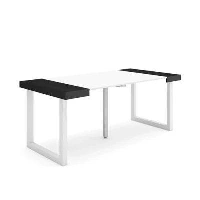 Image de Skraut Home Table Console Extensible Meuble 180 pour 8 Personnes Pieds Bois Massif Style Moderne Blanc et Noir